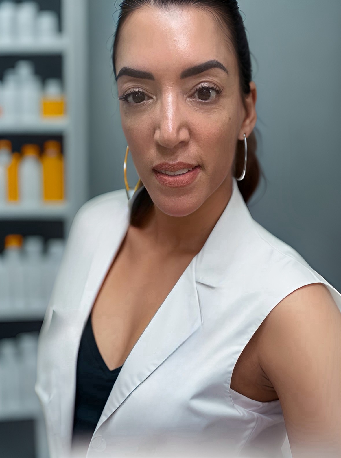 Dr. Roz in her lab formulating skincare